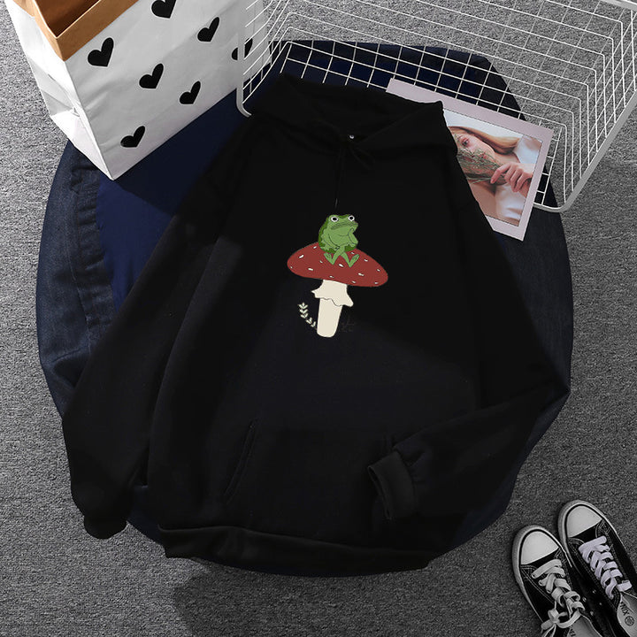 Kvinnors hoodie med unikt grodmotiv Mirla-Eva Jonsson