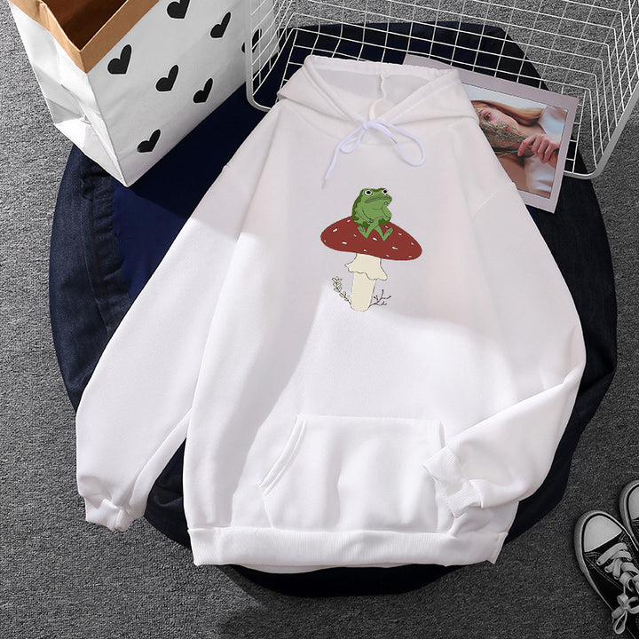 Kvinnors hoodie med unikt grodmotiv Mirla-Eva Jonsson