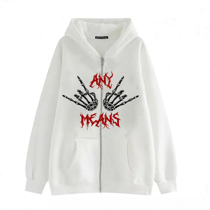 Kvinnors hoodie med unikt skelettdesign och praktiska kängurufickor Mirla-Eva Jonsson