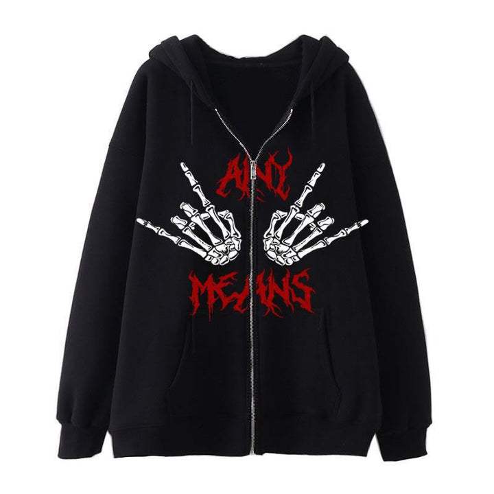 Kvinnors hoodie med unikt skelettdesign och praktiska kängurufickor Mirla-Eva Jonsson