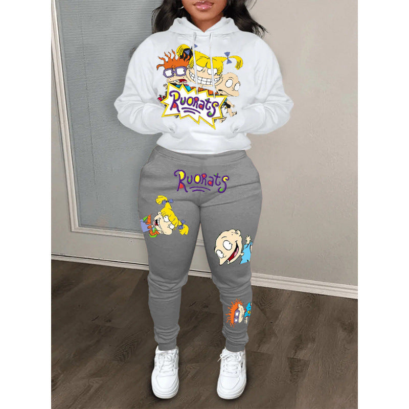 Kvinnors hoodie och joggerset i tecknad stil Mirla-Eva Jonsson