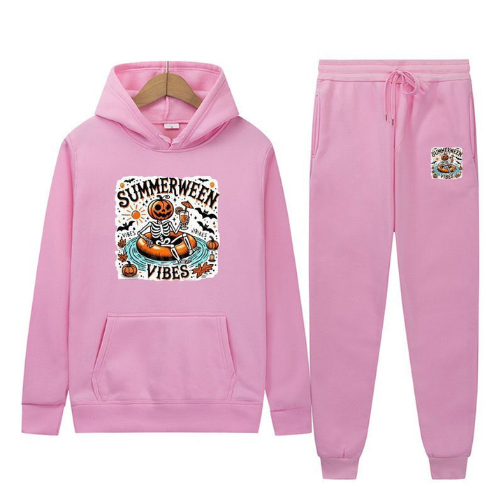 Kvinnors hoodie och joggingbyxor set med festligt Halloween motiv Mirla-Eva Jonsson