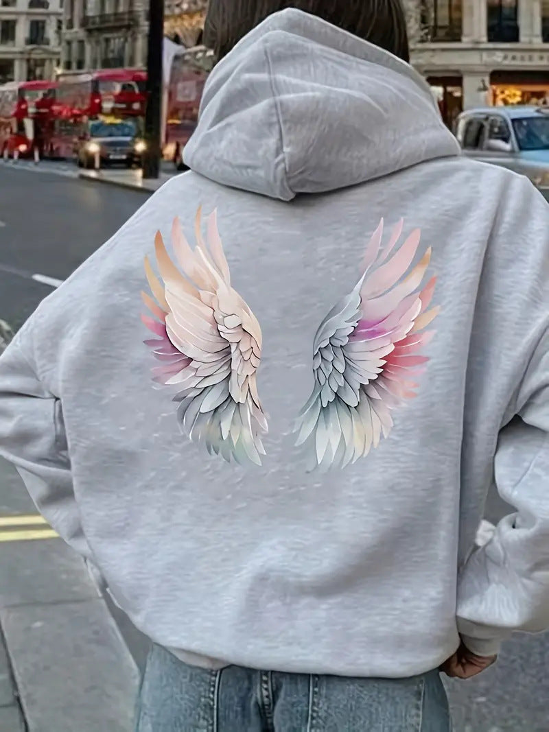 Kvinnors hoodie sweatshirt med fantasifullt vingsmotiv Mirla-Eva Jonsson