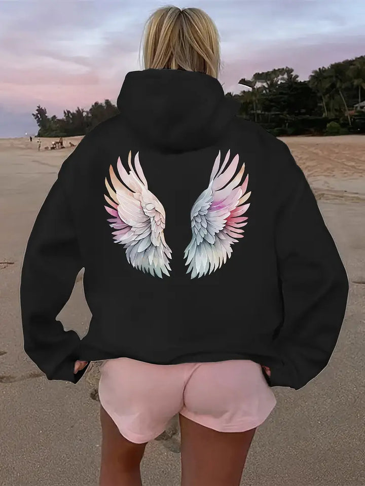 Kvinnors hoodie sweatshirt med fantasifullt vingsmotiv Mirla-Eva Jonsson