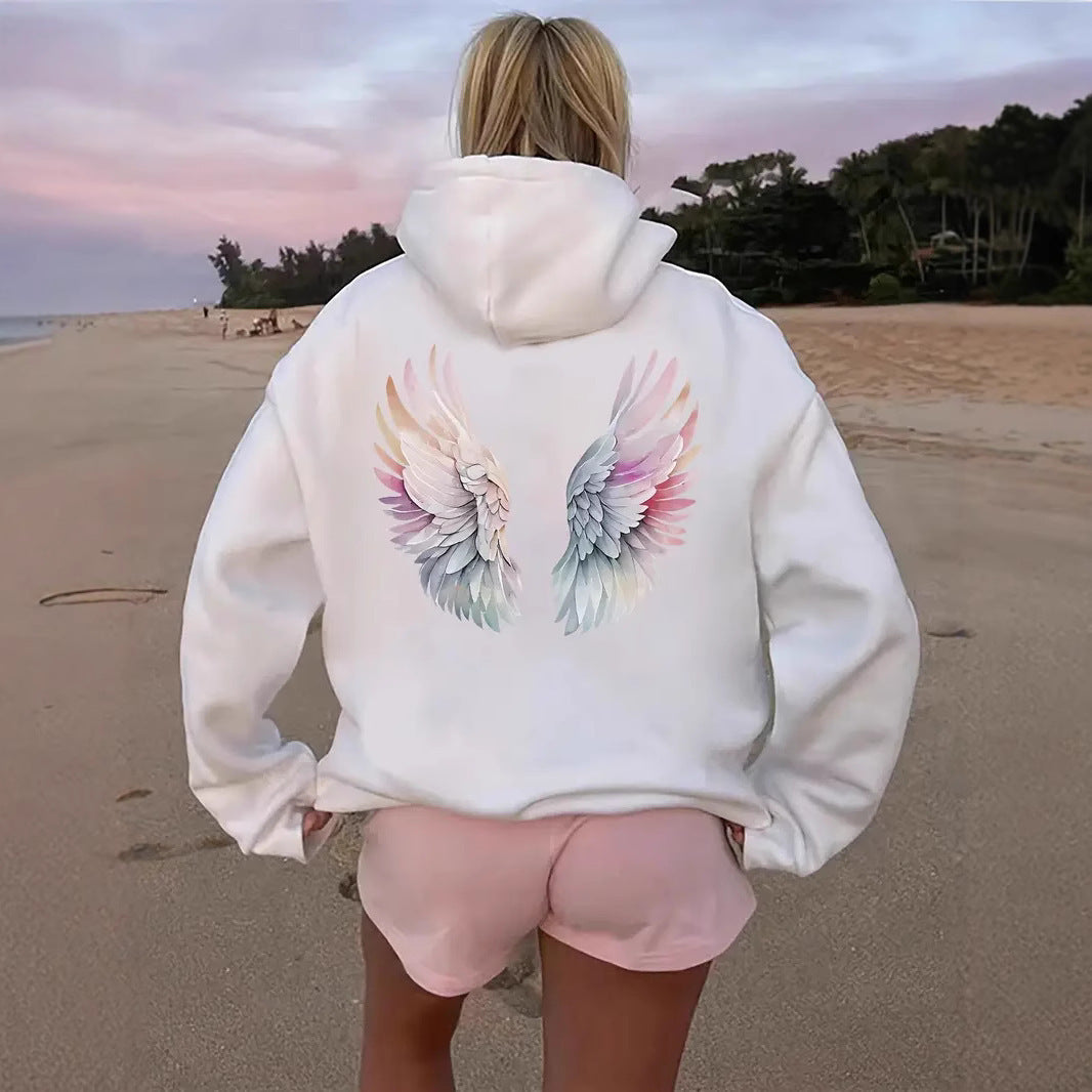 Kvinnors hoodie sweatshirt med fantasifullt vingsmotiv Mirla-Eva Jonsson