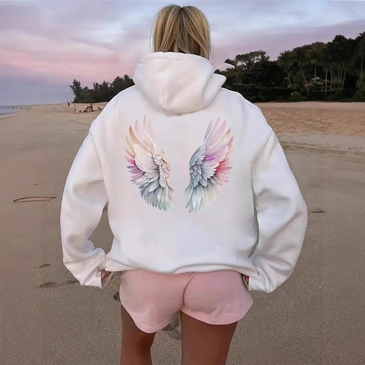 Kvinnors hoodie sweatshirt med fantasifullt vingsmotiv Mirla-Eva Jonsson