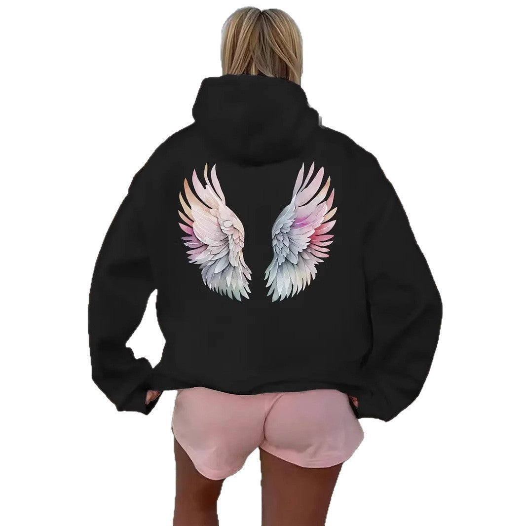Kvinnors hoodie sweatshirt med fantasifullt vingsmotiv Mirla-Eva Jonsson