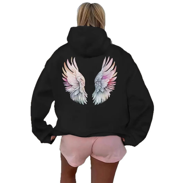 Kvinnors hoodie sweatshirt med fantasifullt vingsmotiv Mirla-Eva Jonsson