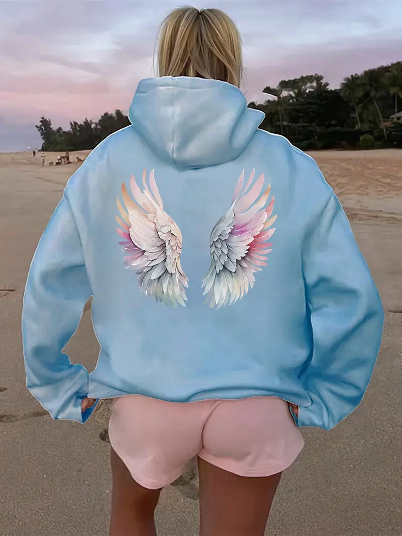 Kvinnors hoodie sweatshirt med fantasifullt vingsmotiv Mirla-Eva Jonsson