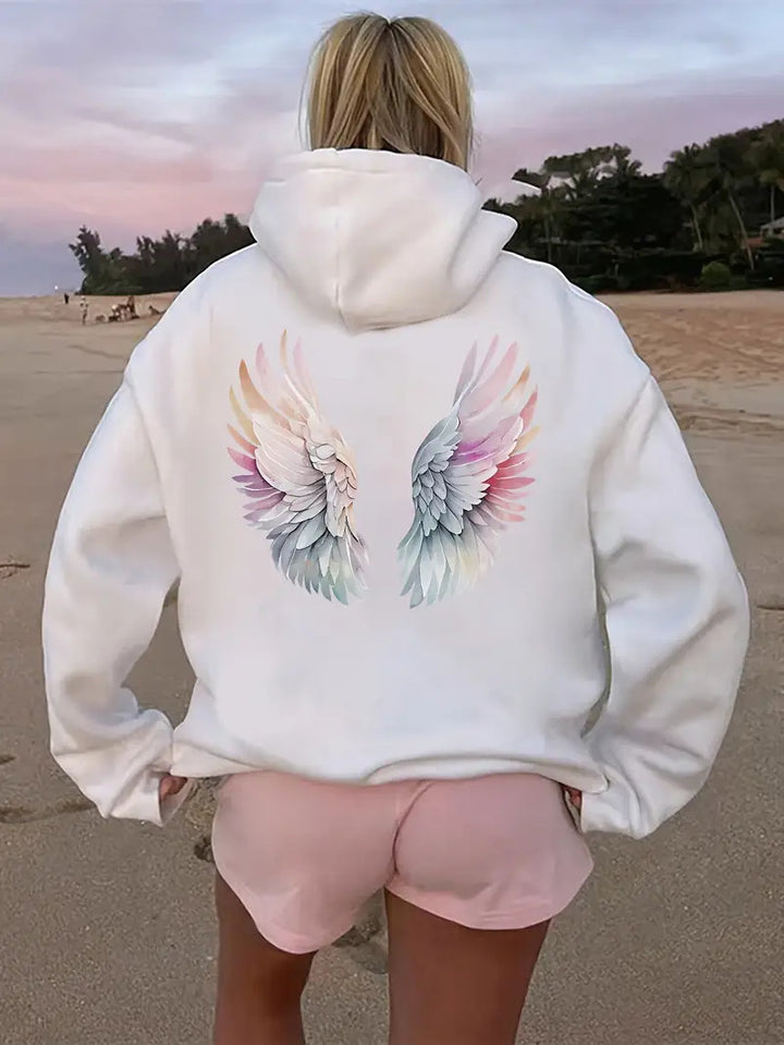 Kvinnors hoodie sweatshirt med fantasifullt vingsmotiv Mirla-Eva Jonsson