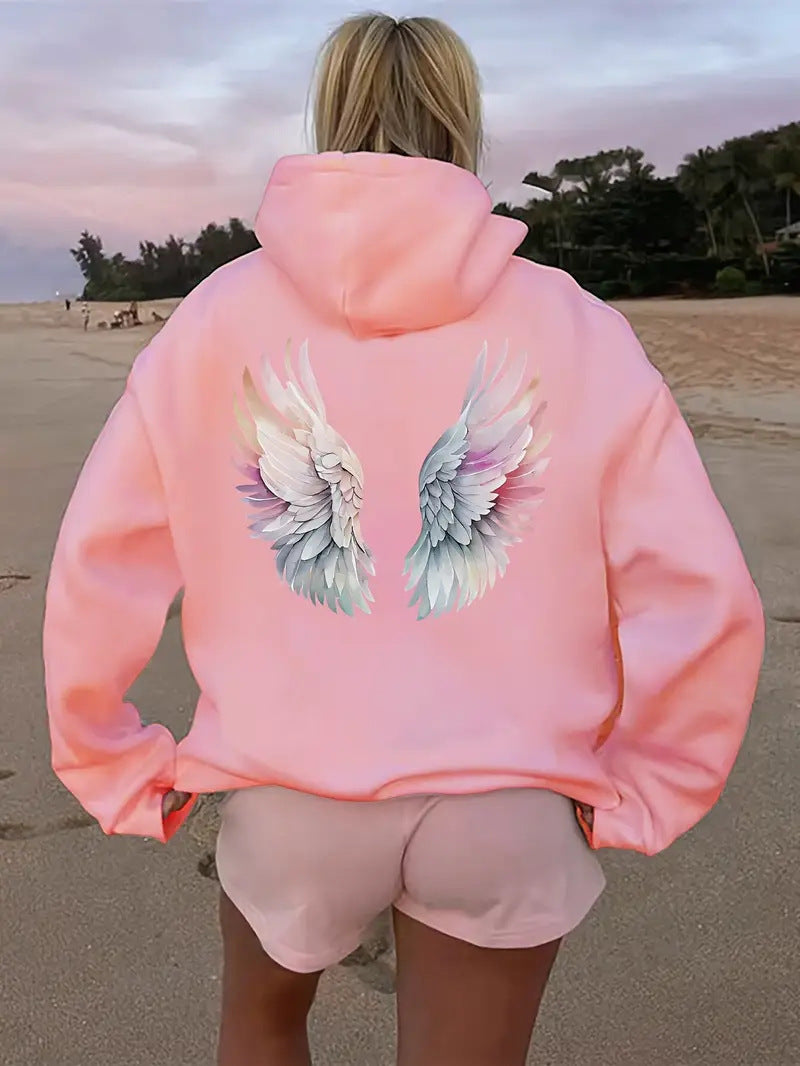 Kvinnors hoodie sweatshirt med fantasifullt vingsmotiv Mirla-Eva Jonsson