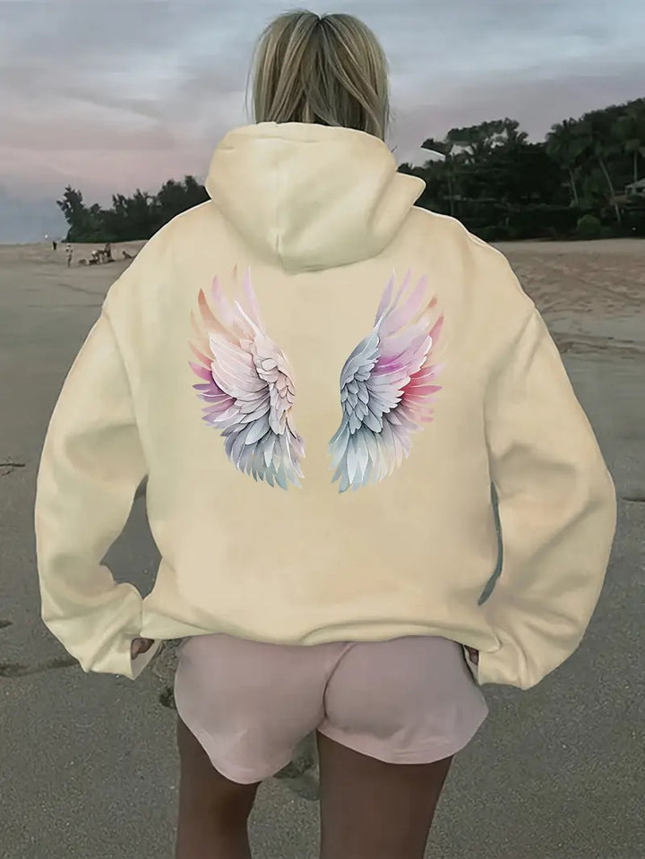 Kvinnors hoodie sweatshirt med fantasifullt vingsmotiv Mirla-Eva Jonsson