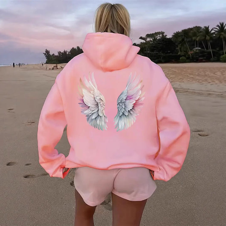Kvinnors hoodie sweatshirt med fantasifullt vingsmotiv Mirla-Eva Jonsson