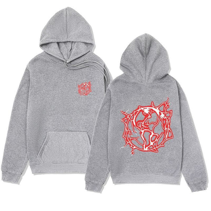 Kvinnors hoodie sweatshirt med konstnärlig grafisk tryck och praktisk känguruficka Mirla-Eva Jonsson