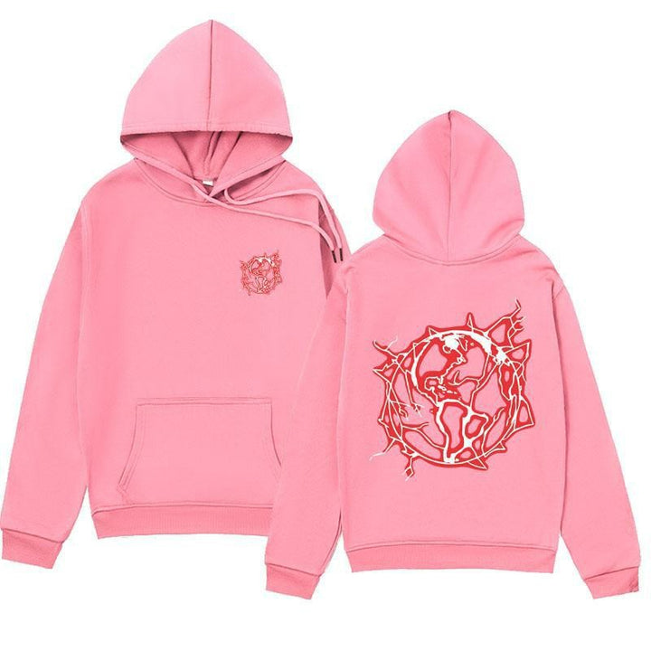 Kvinnors hoodie sweatshirt med konstnärlig grafisk tryck och praktisk känguruficka Mirla-Eva Jonsson
