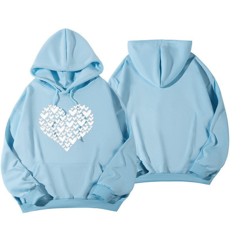 Kvinnors hoodie sweatshirt med stort hjärtformade design Mirla-Eva Jonsson