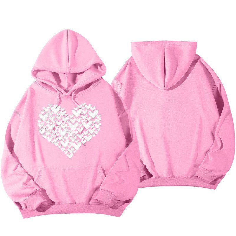 Kvinnors hoodie sweatshirt med stort hjärtformade design Mirla-Eva Jonsson