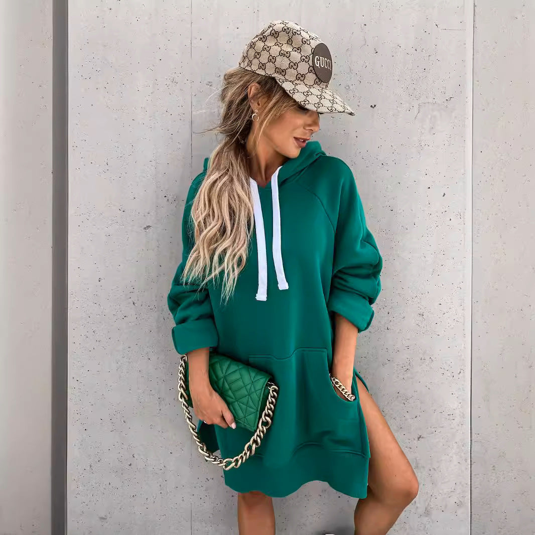 Kvinnors hoodieklänning med huva och sidoknya Mirla-Eva Jonsson