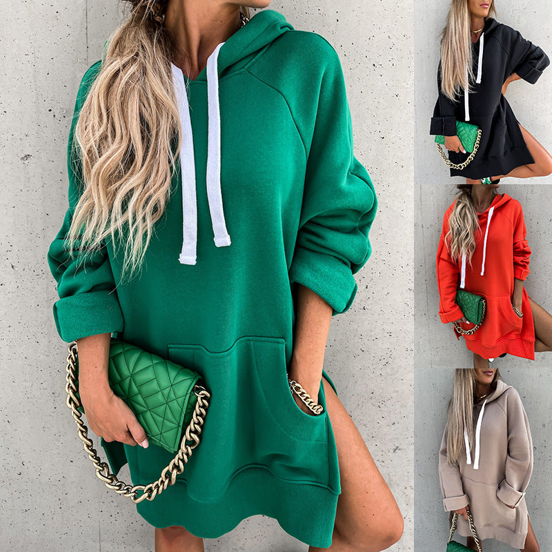 Kvinnors hoodieklänning med huva och sidoknya Mirla-Eva Jonsson