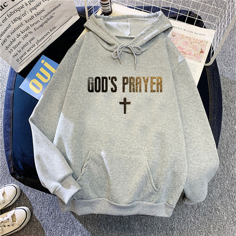 Kvinnors hoodies med unik text och korsdesign Mirla-Eva Jonsson