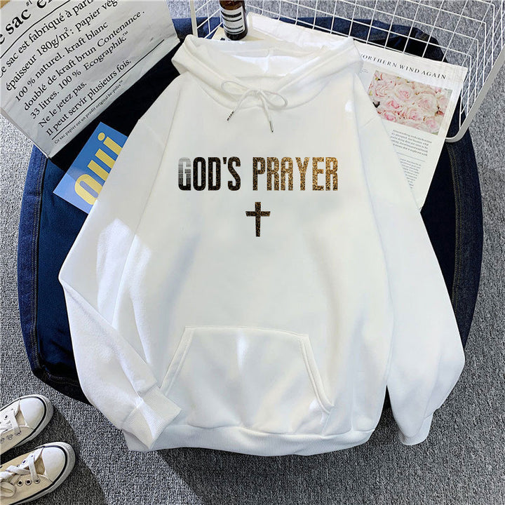 Kvinnors hoodies med unik text och korsdesign Mirla-Eva Jonsson
