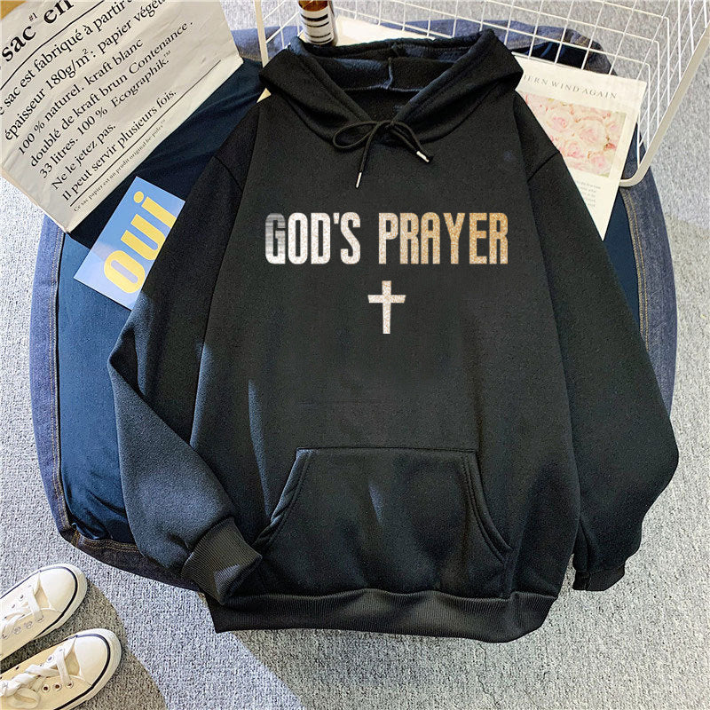 Kvinnors hoodies med unik text och korsdesign Mirla-Eva Jonsson