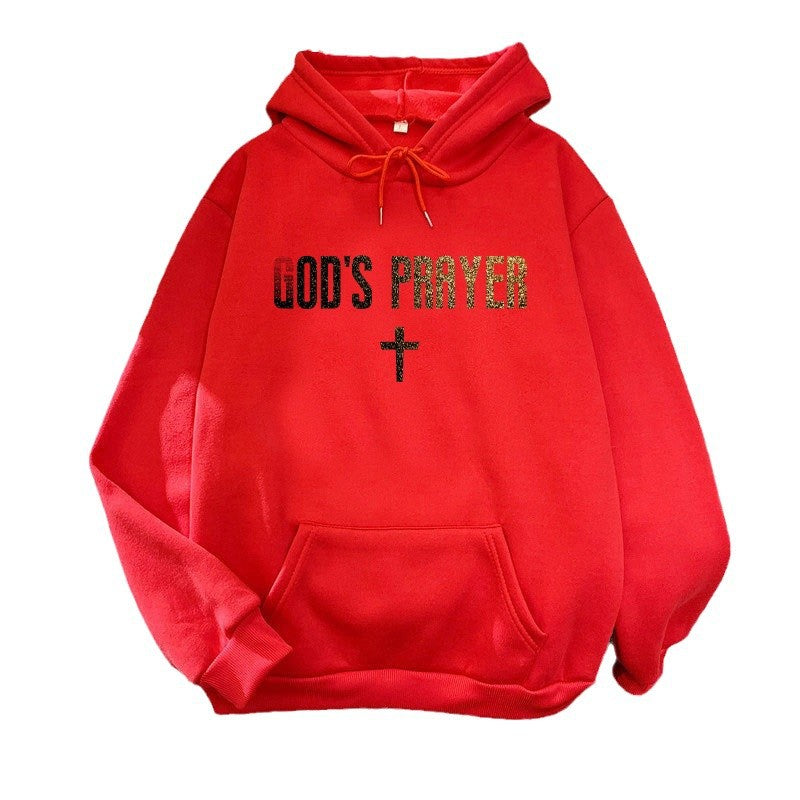 Kvinnors hoodies med unik text och korsdesign Mirla-Eva Jonsson