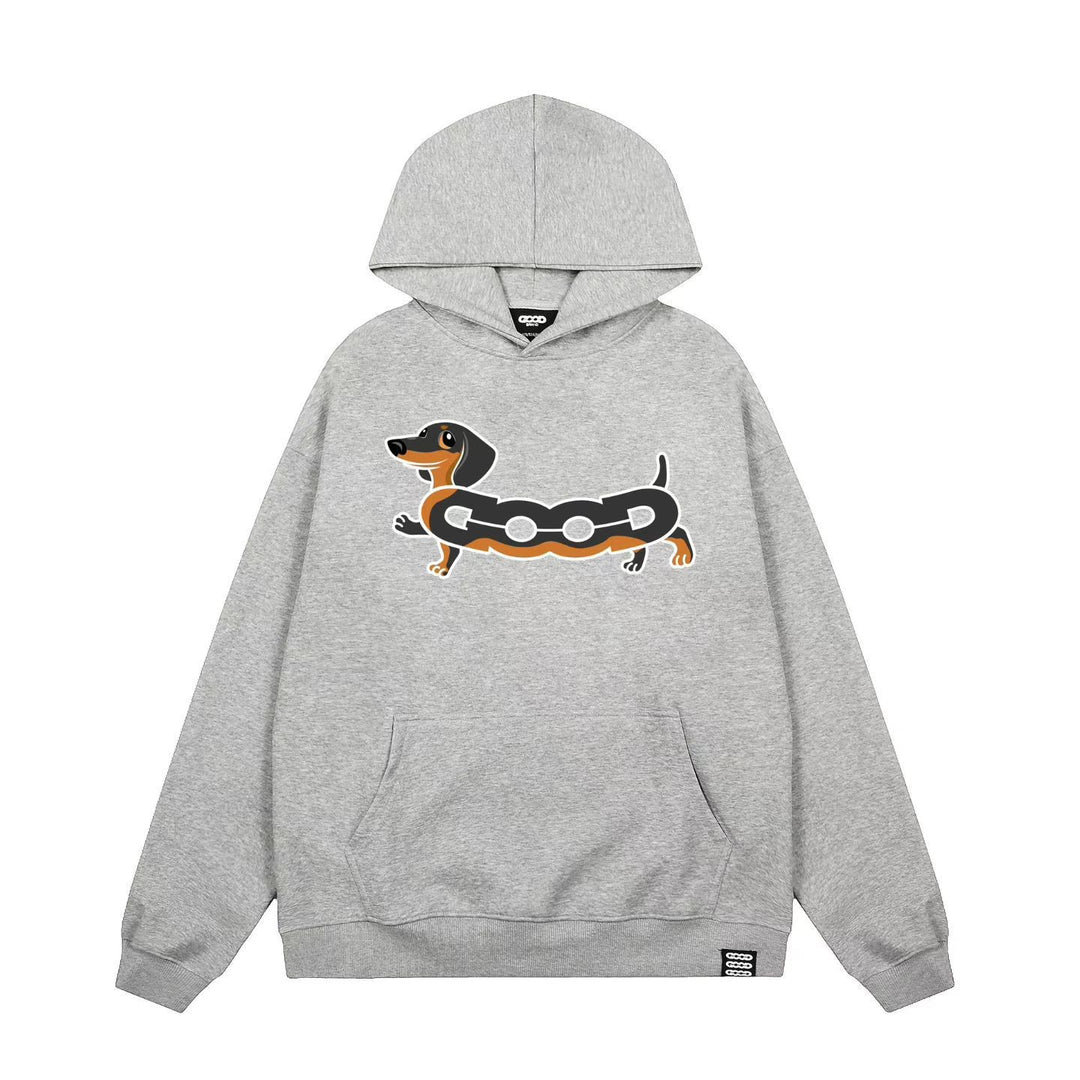 Kvinnors huva sweatshirt med charmig hundtryck Mirla-Eva Jonsson