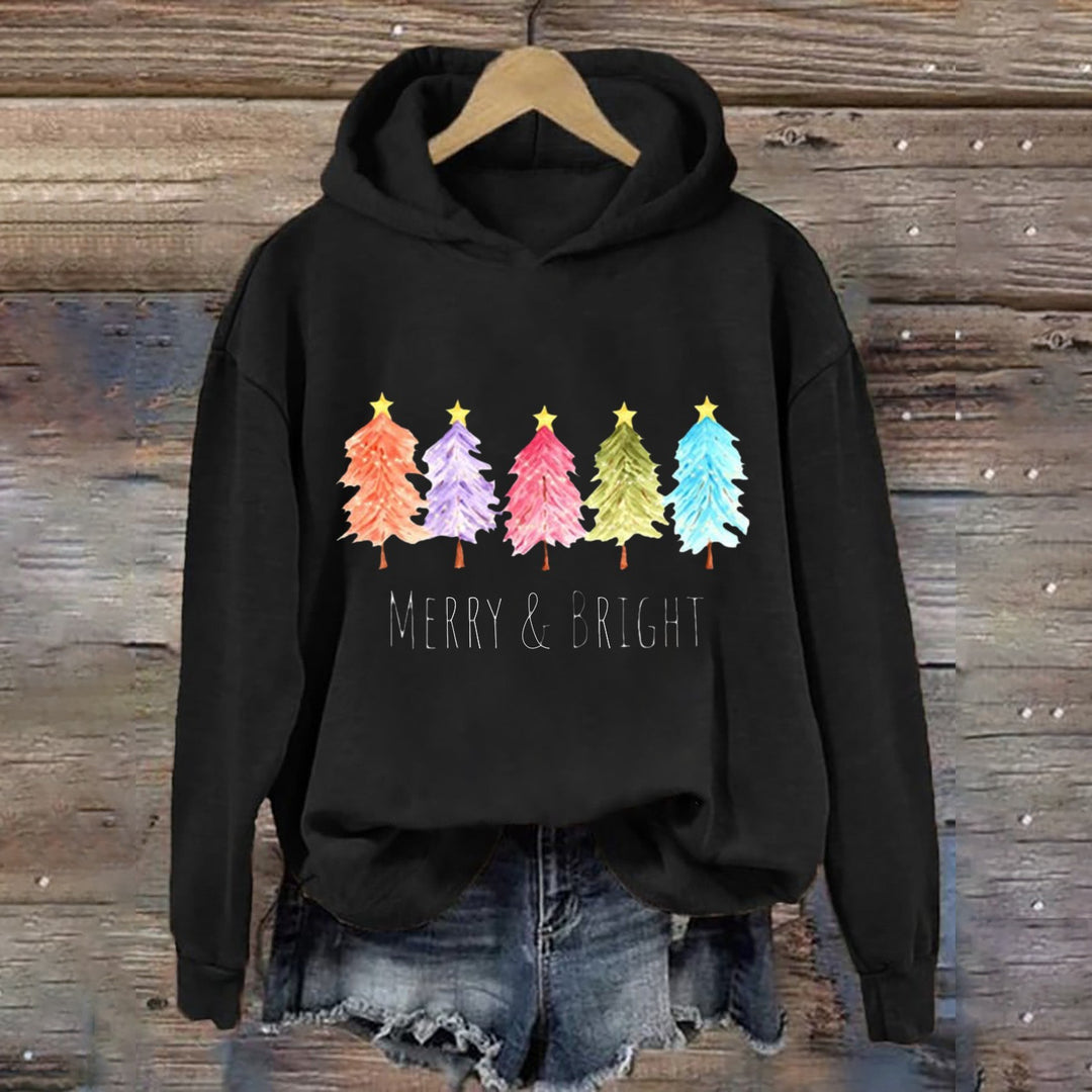 Kvinnors huva sweatshirt med festligt träd grafik Mirla-Eva Jonsson