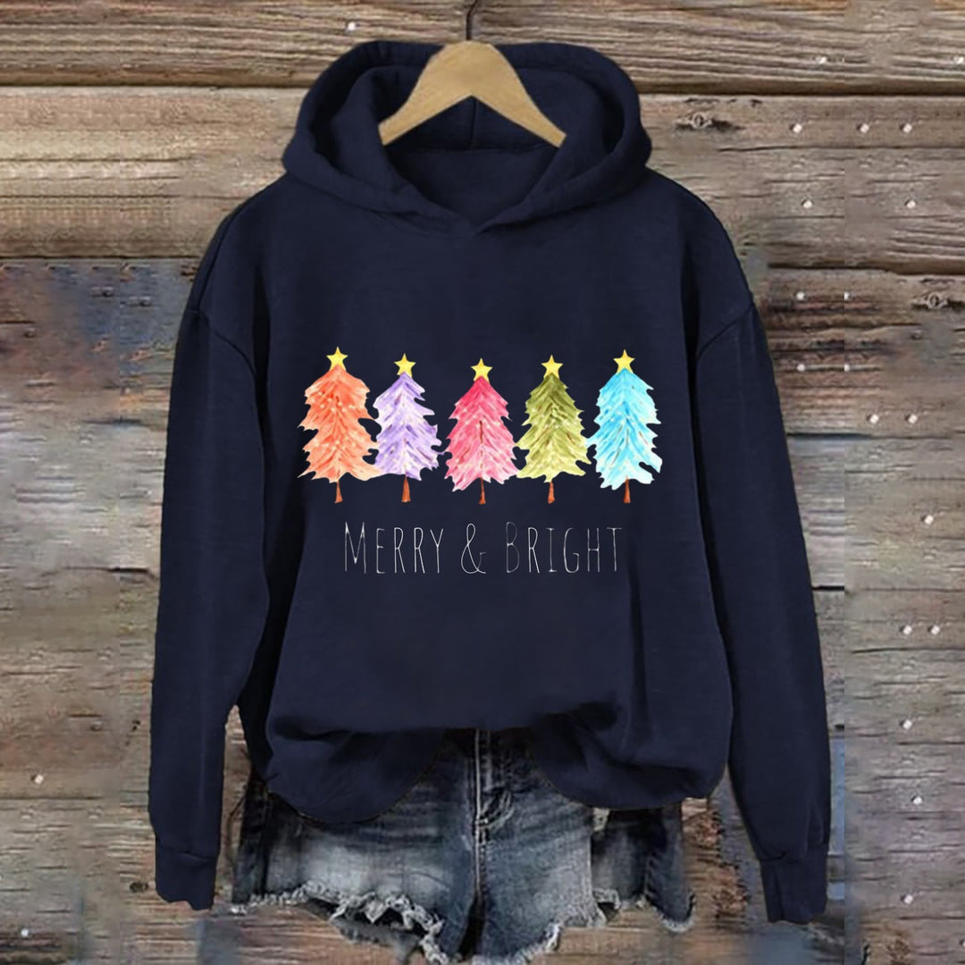 Kvinnors huva sweatshirt med festligt träd grafik Mirla-Eva Jonsson