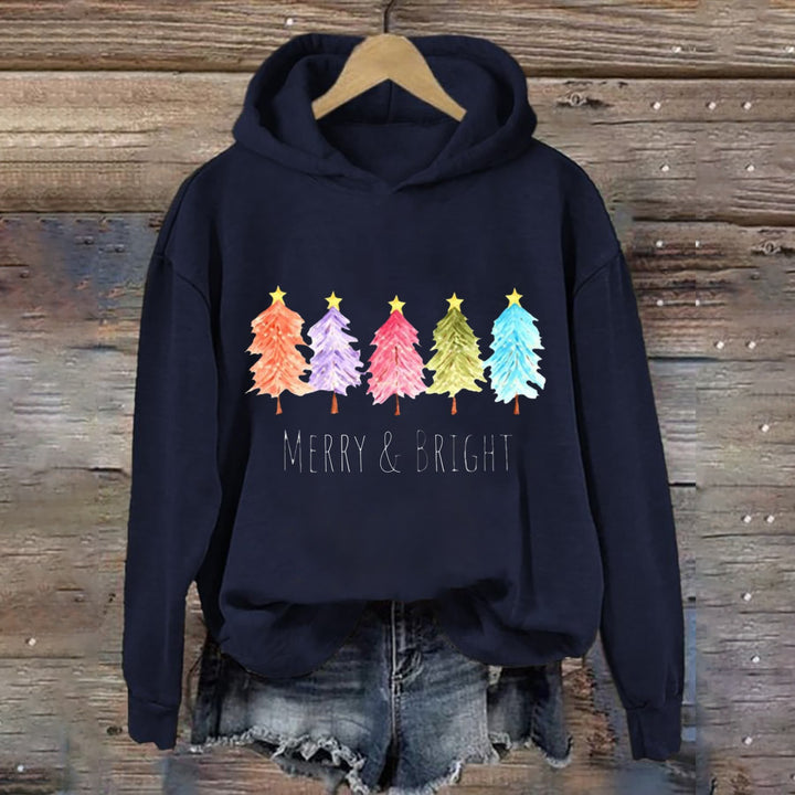 Kvinnors huva sweatshirt med festligt träd grafik Mirla-Eva Jonsson
