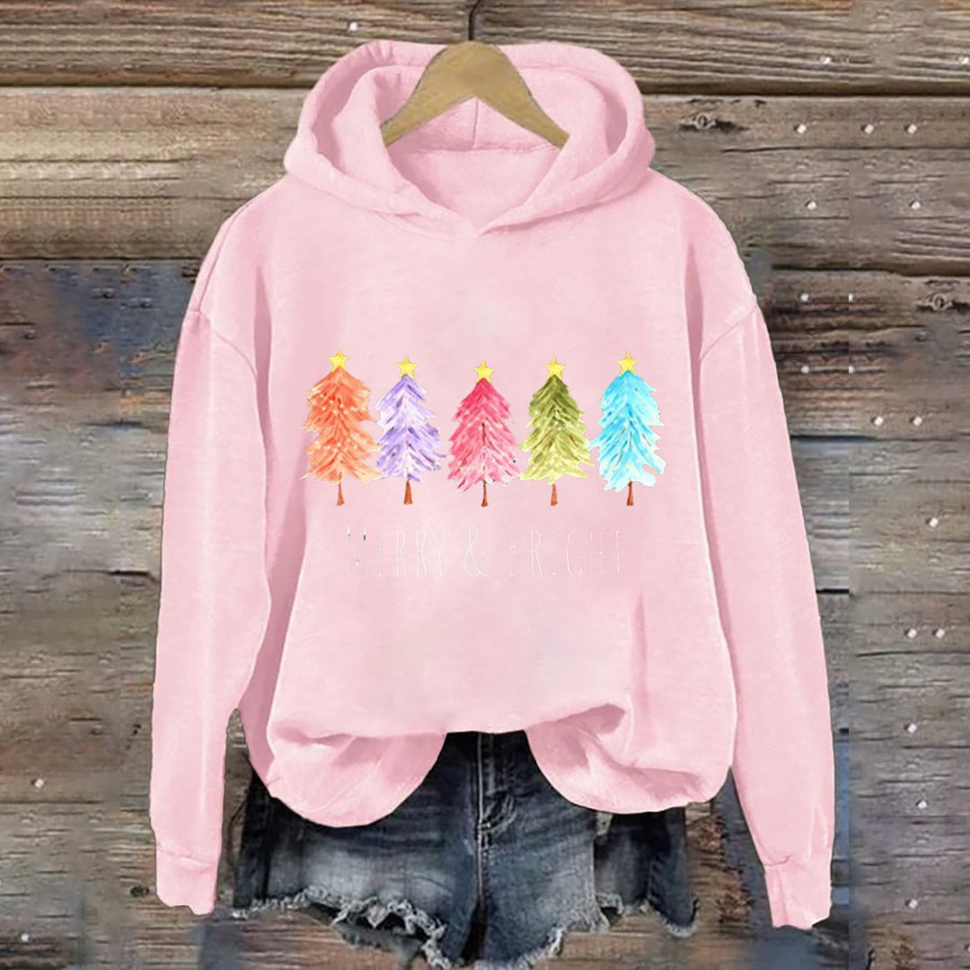 Kvinnors huva sweatshirt med festligt träd grafik Mirla-Eva Jonsson