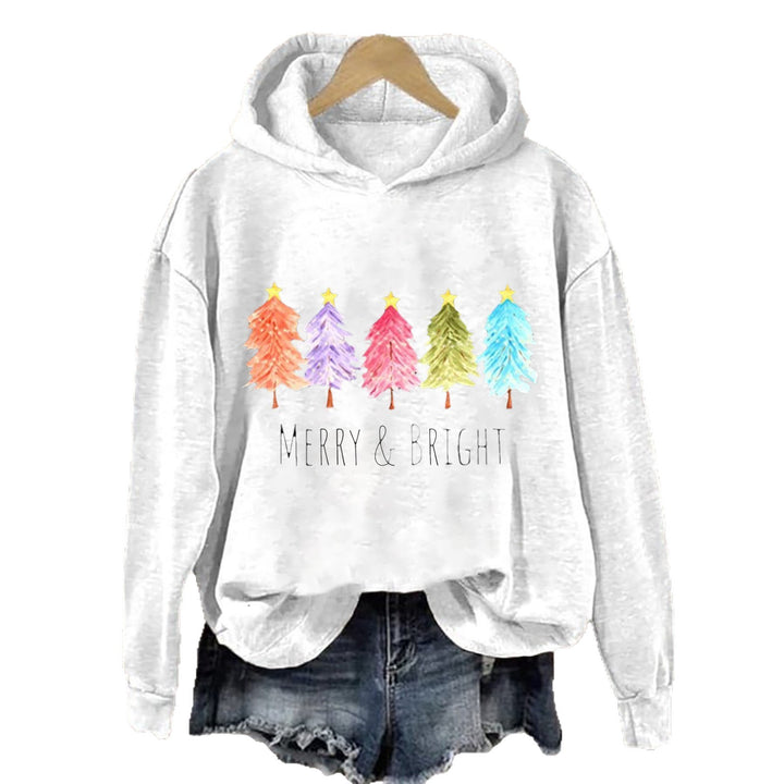 Kvinnors huva sweatshirt med festligt träd grafik Mirla-Eva Jonsson