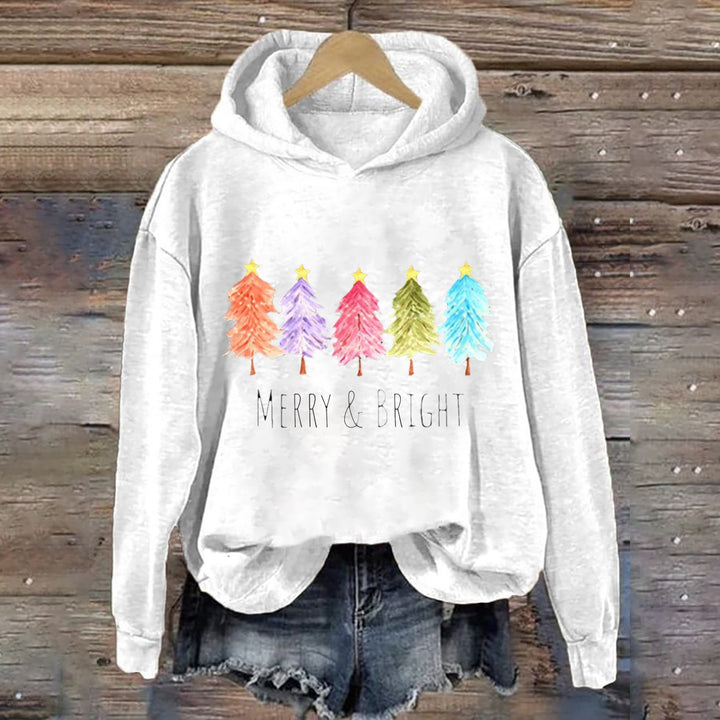 Kvinnors huva sweatshirt med festligt träd grafik Mirla-Eva Jonsson