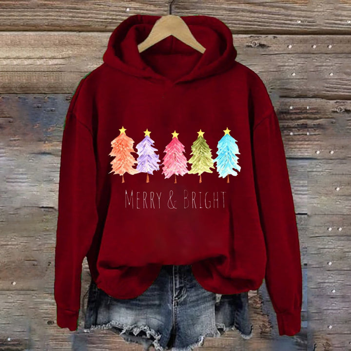 Kvinnors huva sweatshirt med festligt träd grafik Mirla-Eva Jonsson