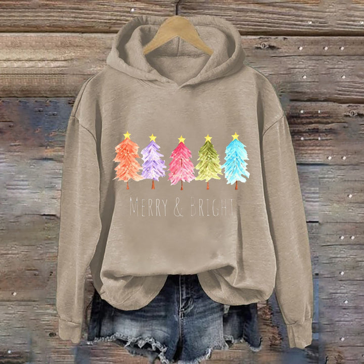 Kvinnors huva sweatshirt med festligt träd grafik Mirla-Eva Jonsson