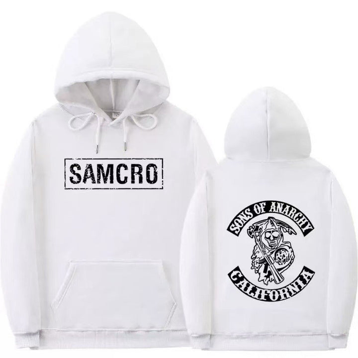Kvinnors huva sweatshirt med konstnärlig retrotryck och kängurufickdesign Mirla-Eva Jonsson