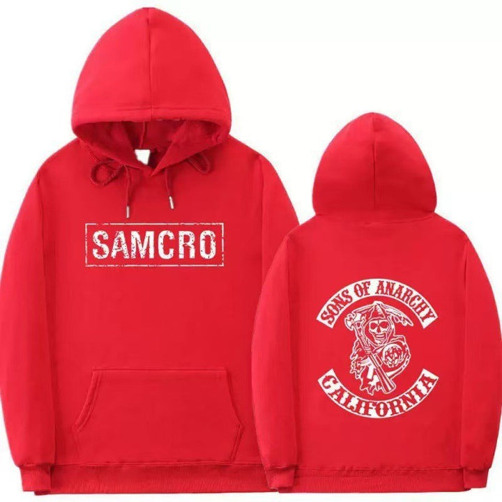 Kvinnors huva sweatshirt med konstnärlig retrotryck och kängurufickdesign Mirla-Eva Jonsson