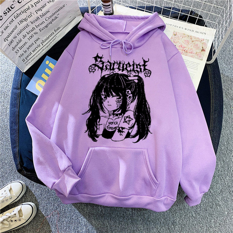 Kvinnors huva sweatshirt med unik konstnärlig grafisk design Mirla-Eva Jonsson