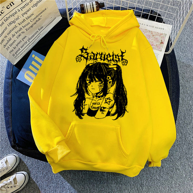 Kvinnors huva sweatshirt med unik konstnärlig grafisk design Mirla-Eva Jonsson