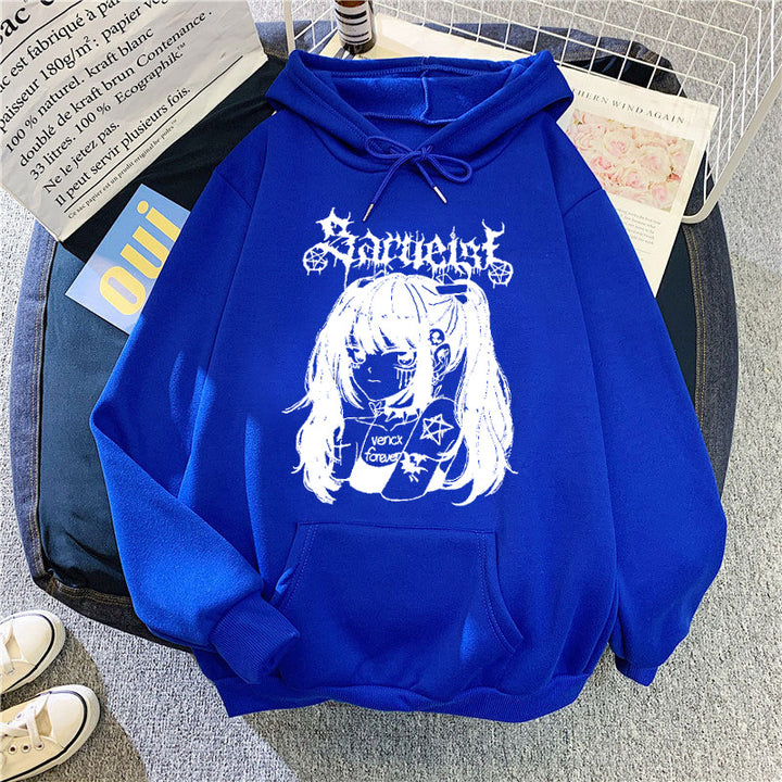 Kvinnors huva sweatshirt med unik konstnärlig grafisk design Mirla-Eva Jonsson