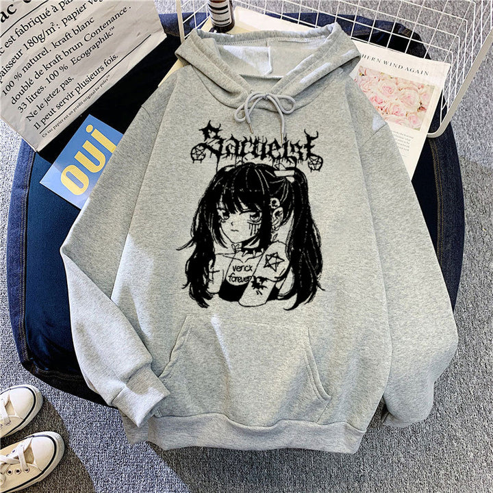 Kvinnors huva sweatshirt med unik konstnärlig grafisk design Mirla-Eva Jonsson
