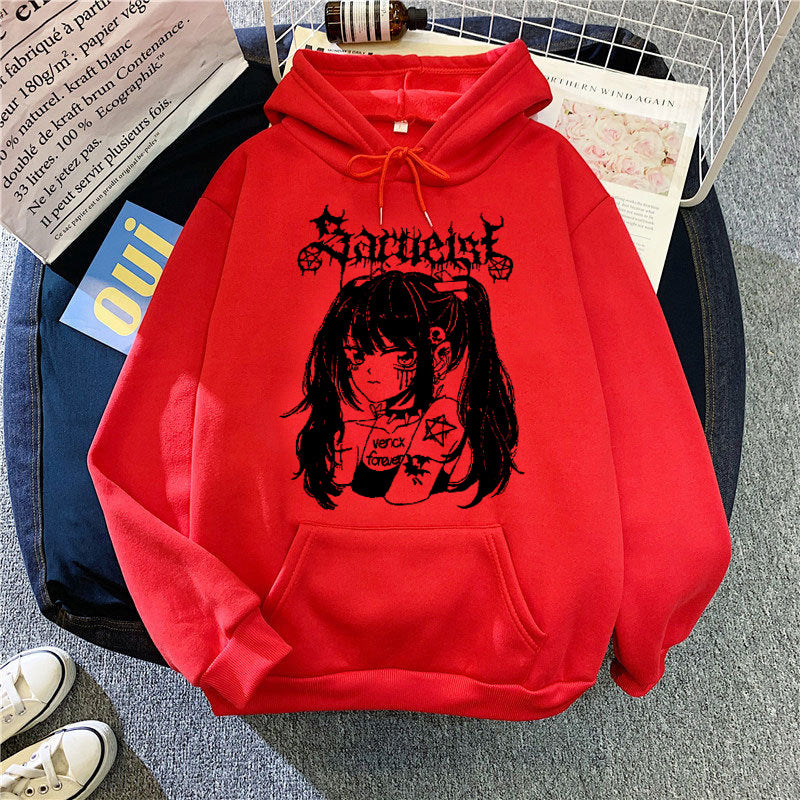 Kvinnors huva sweatshirt med unik konstnärlig grafisk design Mirla-Eva Jonsson