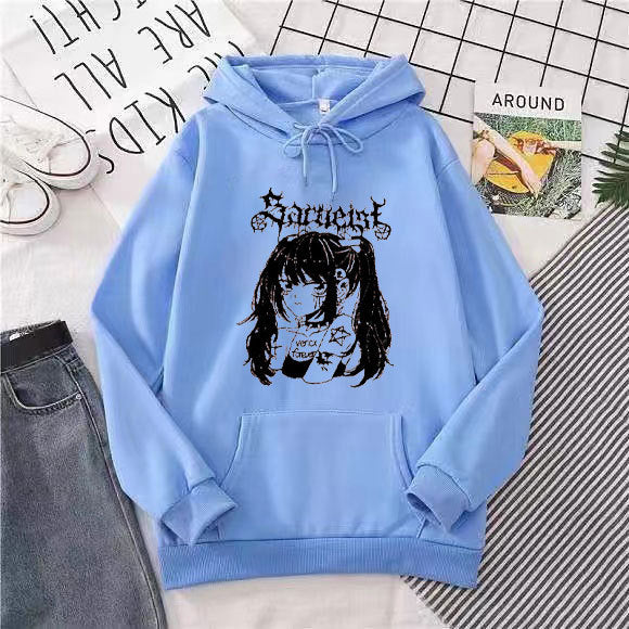 Kvinnors huva sweatshirt med unik konstnärlig grafisk design Mirla-Eva Jonsson