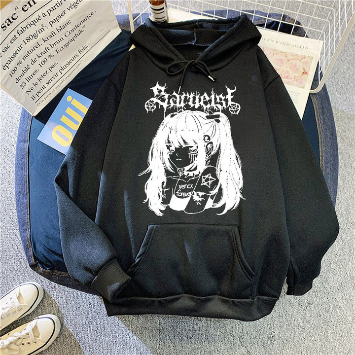Kvinnors huva sweatshirt med unik konstnärlig grafisk design Mirla-Eva Jonsson