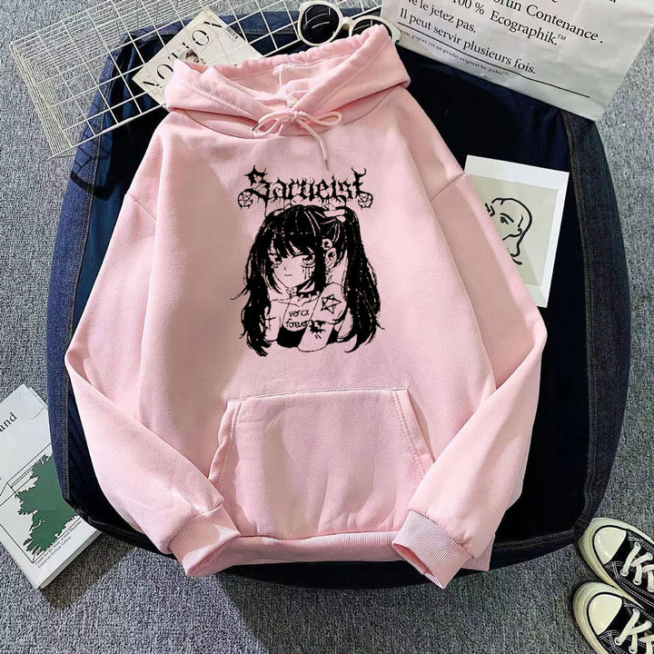 Kvinnors huva sweatshirt med unik konstnärlig grafisk design Mirla-Eva Jonsson