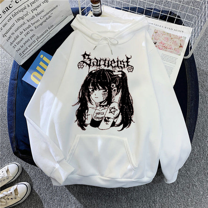 Kvinnors huva sweatshirt med unik konstnärlig grafisk design Mirla-Eva Jonsson
