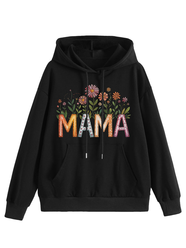 Kvinnors huvtröja med blommönster och inspirerande text Mirla-Eva Jonsson