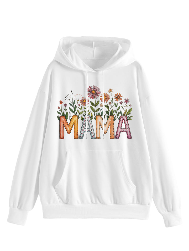 Kvinnors huvtröja med blommönster och inspirerande text Mirla-Eva Jonsson