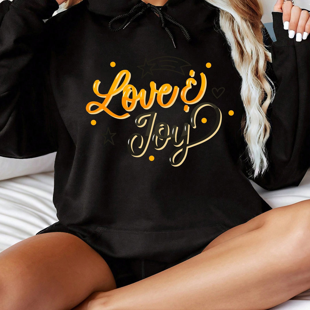 Kvinnors huvtröja med inspirerande Love & Joy-design Mirla-Eva Jonsson
